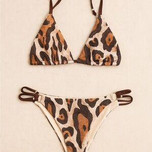 Aquamarine Y2K Leopard Bikini Set
